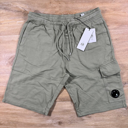 C.P. Company Light Fleece Cargo Lens Shorts in Moss Gray - Green