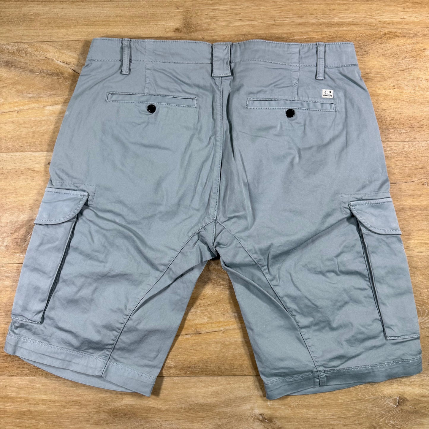 C.P. Company Stretch Sateen Cargo Lens Shorts in Silver Blue