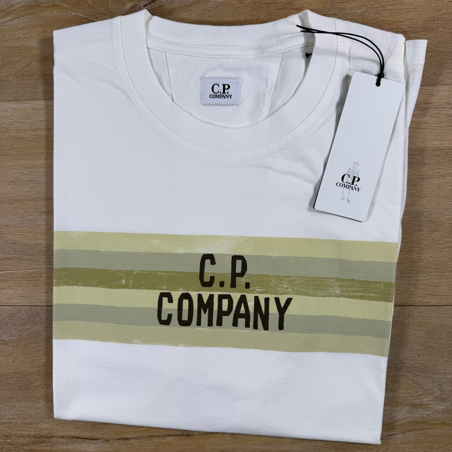 C.P. Company Striped Detail T-Shirt in Gauze White