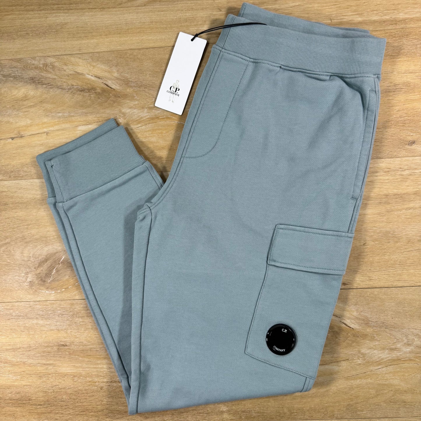 C.P. Company Diagonal Raised Fleece Lens Sweatpants in Silver Blue