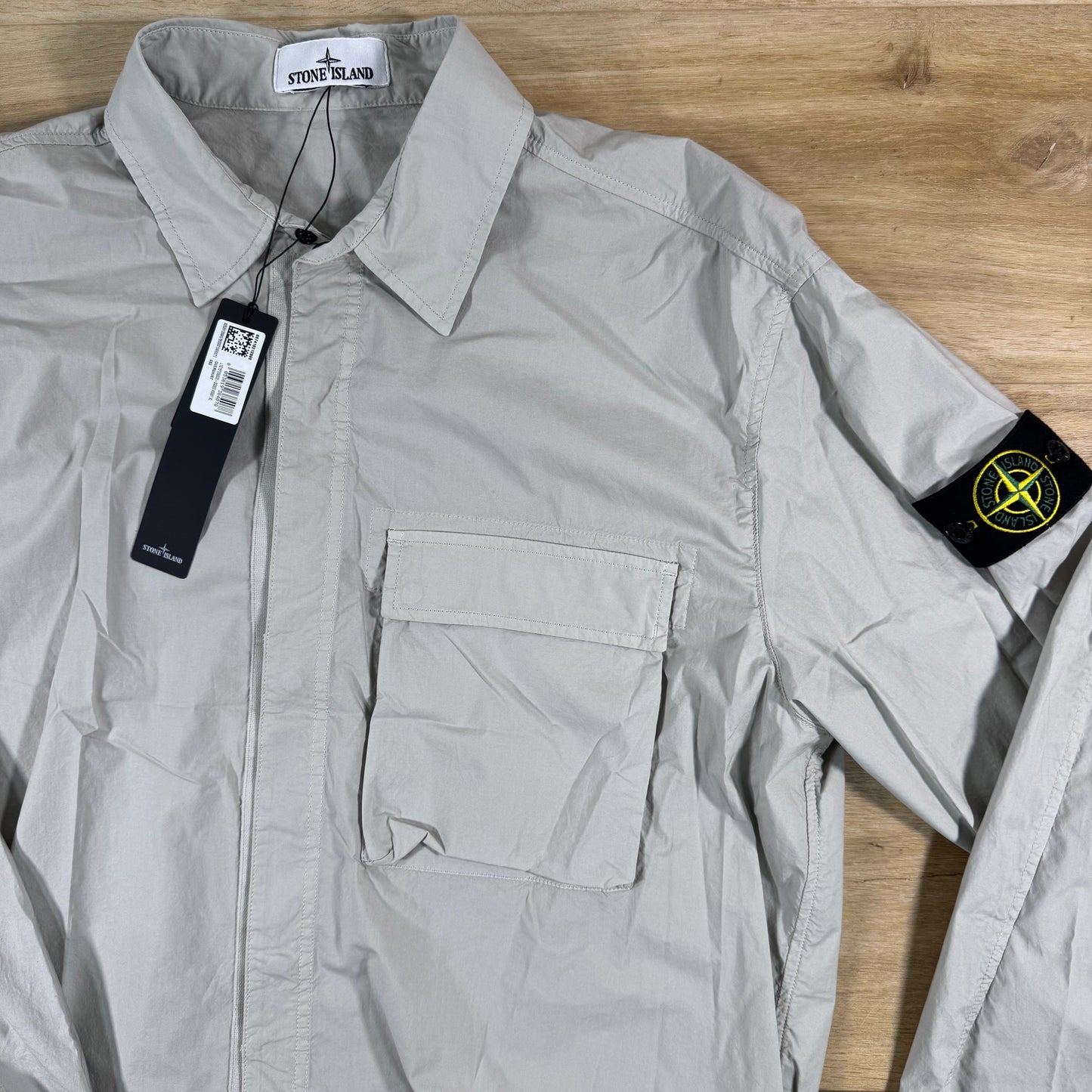 Stone Island Stretch Cotton Tela 'Paracadute' Overshirt in Pearl Grey