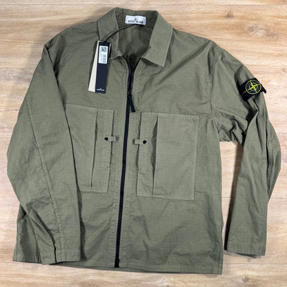 Stone Island Mercerised Cotton Ripstop Overshirt in Military Green
