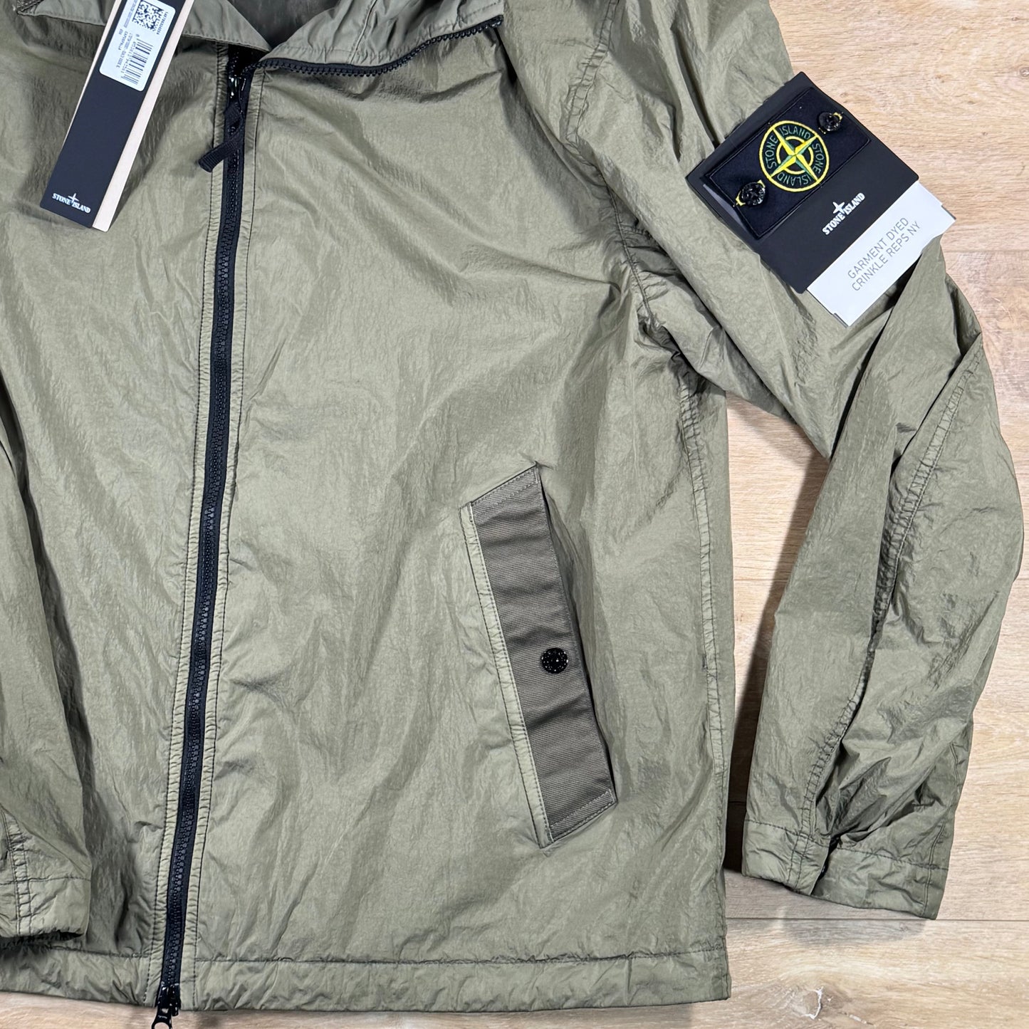 Stone Island Crinkle Reps NY Hooded Jacket in Military Green