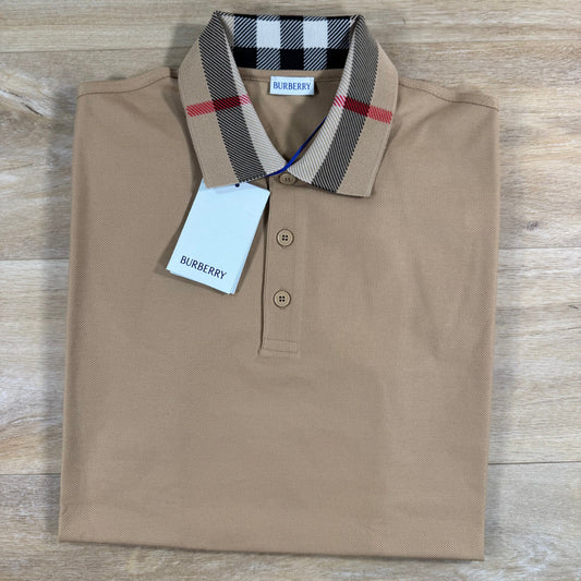 Burberry Cody Check Collar Polo Shirt in Beige