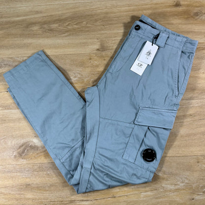 C.P. Company Stretch Sateen Ergonomic Lens Cargo Pants in Silver Blue