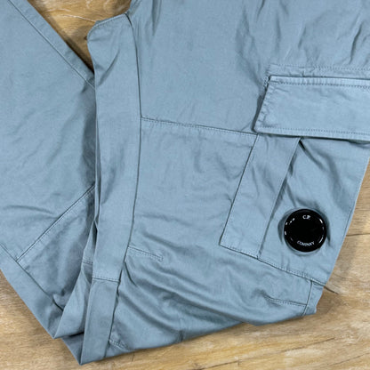 C.P. Company Stretch Sateen Ergonomic Lens Cargo Pants in Silver Blue