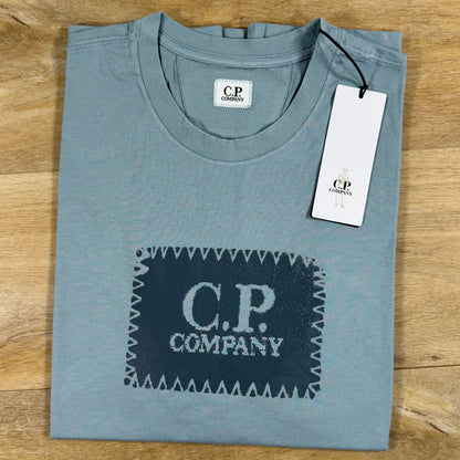 C.P. Company Stitch Block Logo T-Shirt in Silver Blue