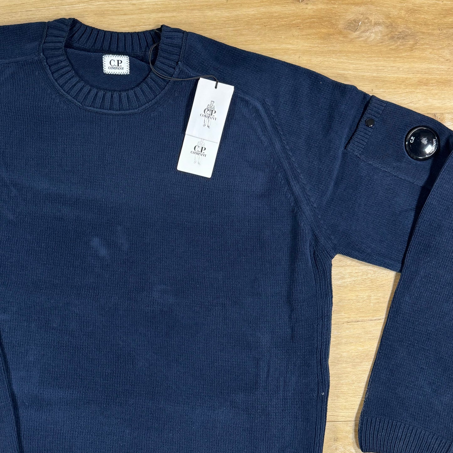 C.P. Company Cotton Chenille Crewneck Lens Sweater in Midnight Navy