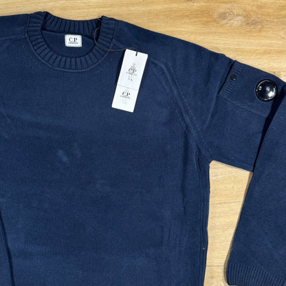 C.P. Company Cotton Chenille Crewneck Lens Sweater in Midnight Navy