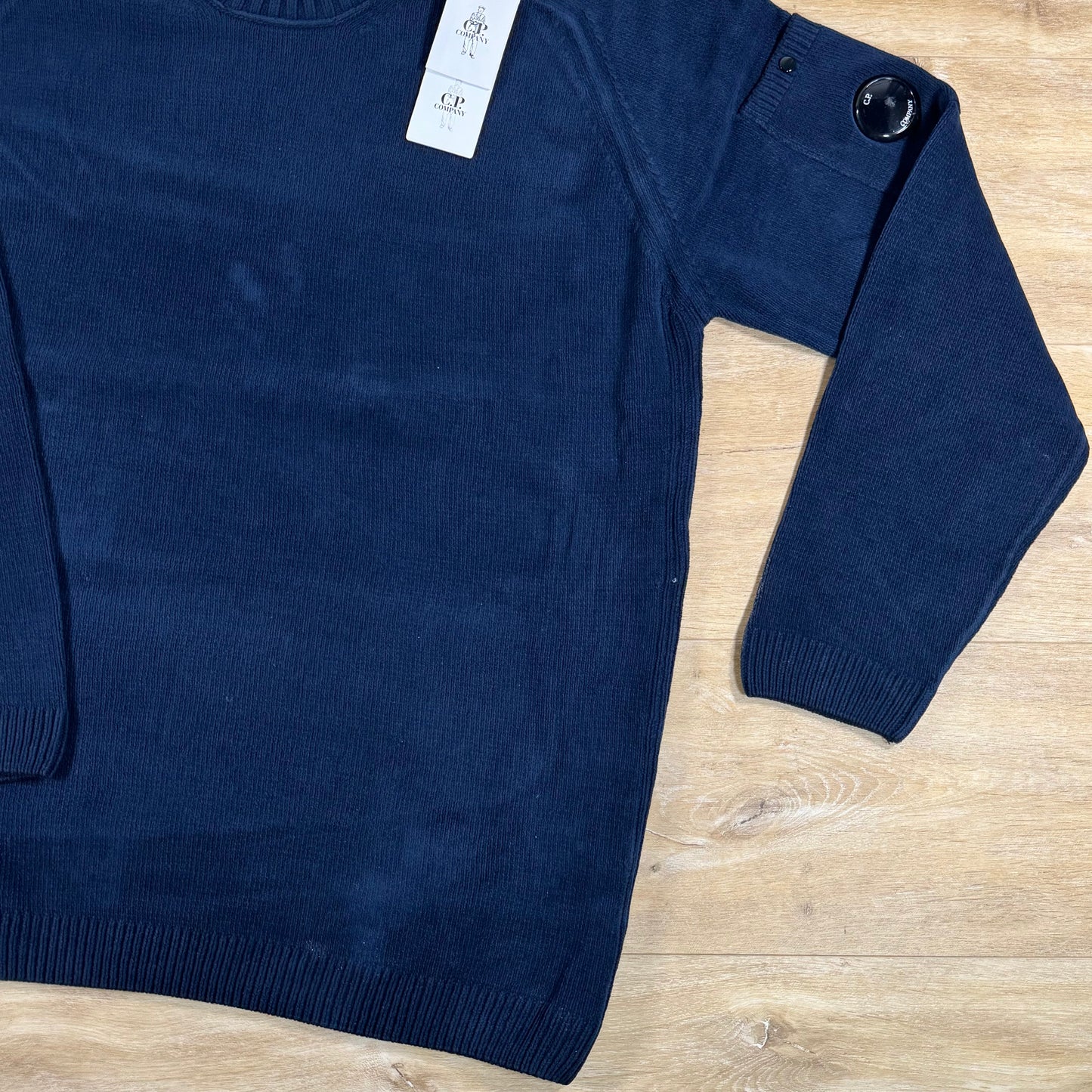 C.P. Company Cotton Chenille Crewneck Lens Sweater in Midnight Navy