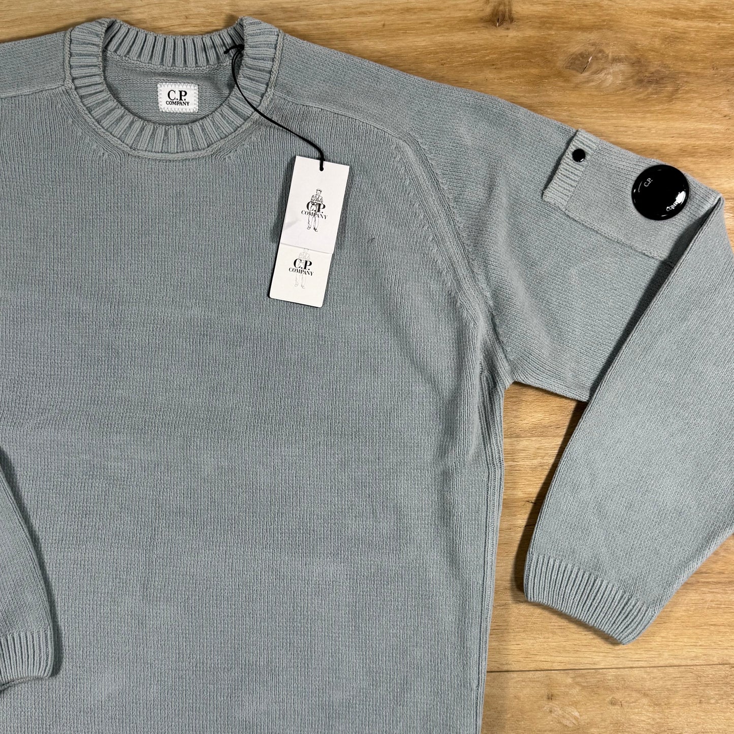 C.P. Company Cotton Chenille Crewneck Lens Sweater in Silver Blue