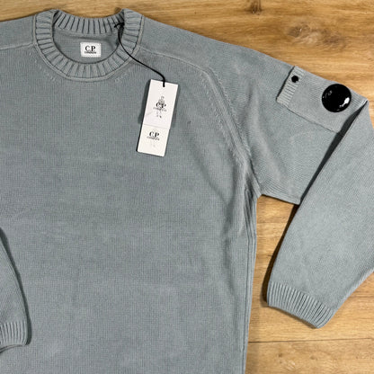 C.P. Company Cotton Chenille Crewneck Lens Sweater in Silver Blue