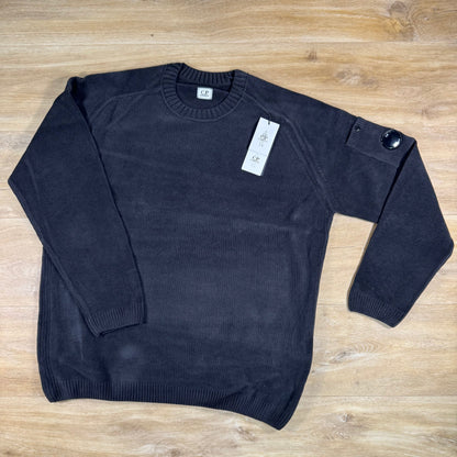 C.P. Company Cotton Chenille Crewneck Lens Sweater in Black