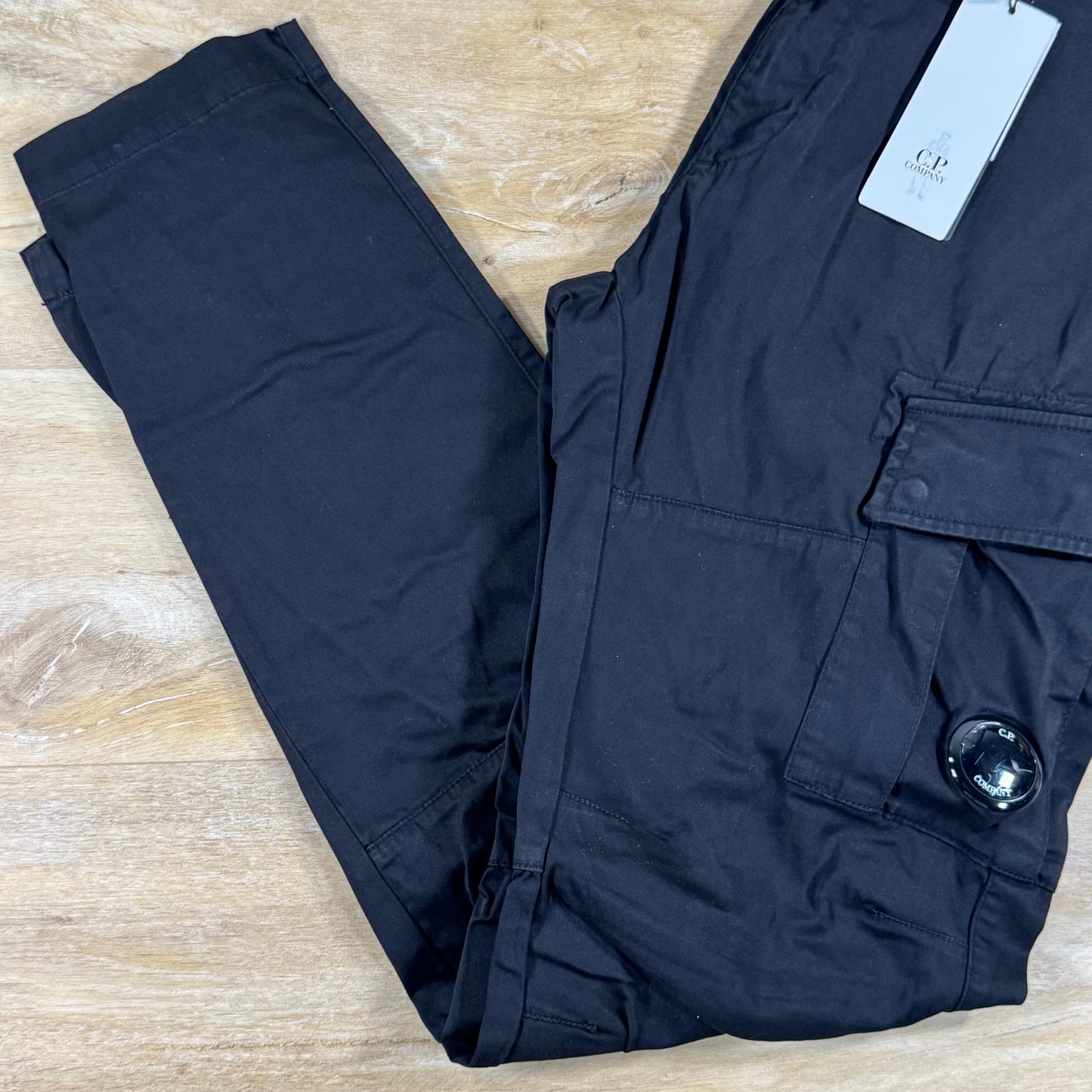 C.P. Company Stretch Sateen Ergonomic Lens Cargo Pants in Black