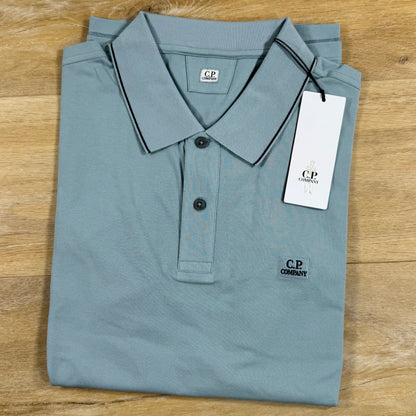 C.P. Company Stretch Piquet Striped Collar Polo Shirt in Silver Blue