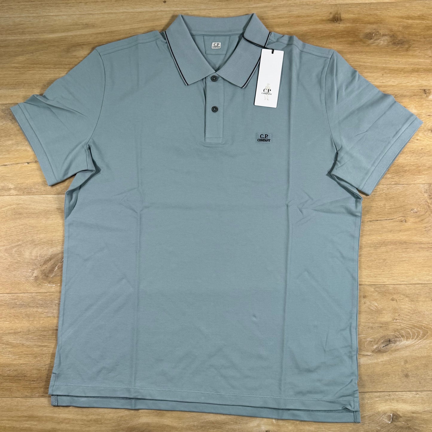 C.P. Company Stretch Piquet Striped Collar Polo Shirt in Silver Blue