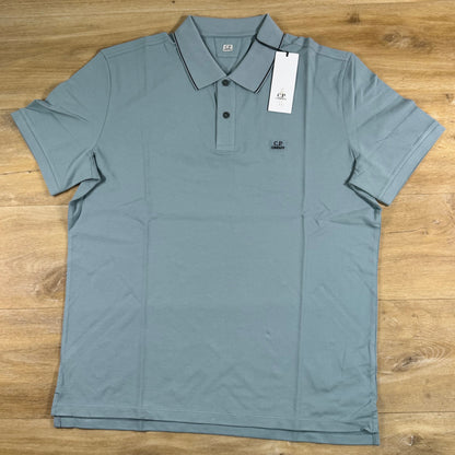 C.P. Company Stretch Piquet Striped Collar Polo Shirt in Silver Blue