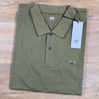 C.P. Company Stretch Piquet Striped Collar Polo Shirt in Dried Herb - Green