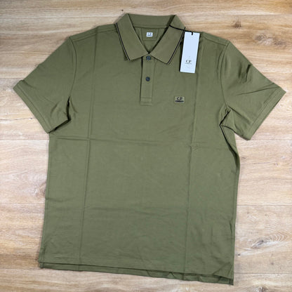 C.P. Company Stretch Piquet Striped Collar Polo Shirt in Dried Herb - Green