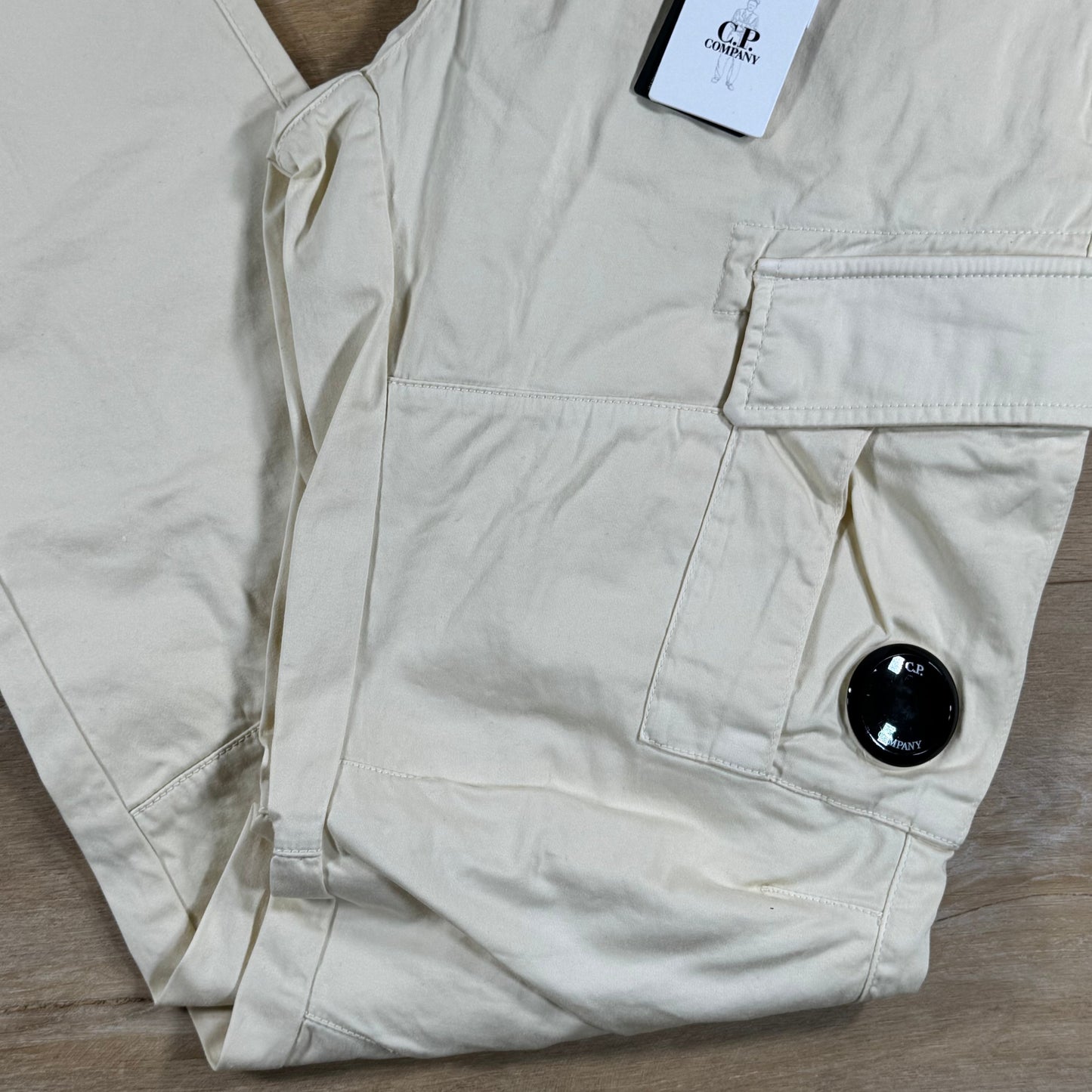 C.P. Company Stretch Sateen Ergonomic Lens Cargo Pants in Frozen Dew