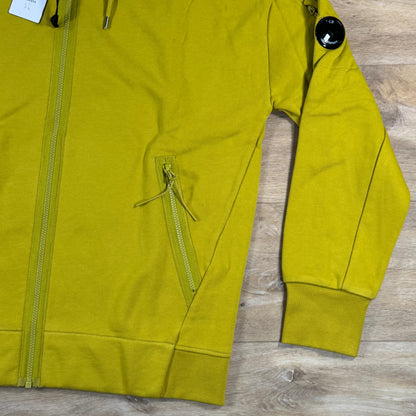 C.P. Company Diagonal Raised Zipped Lens Hoodie in Antique Moss - Yellow