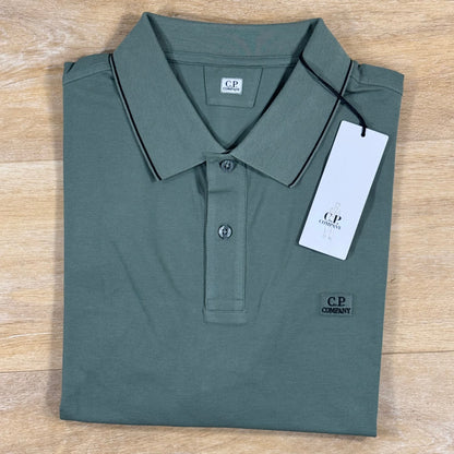 C.P. Company Stretch Piquet Striped Collar Polo Shirt in Laurel Wreath