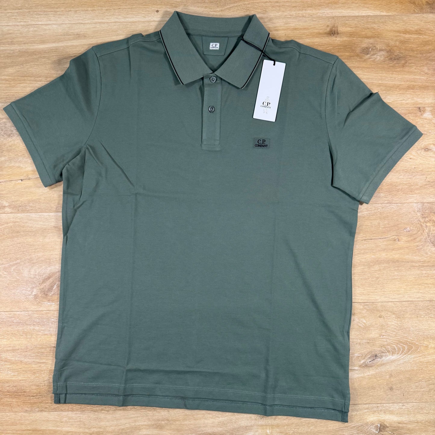 C.P. Company Stretch Piquet Striped Collar Polo Shirt in Laurel Wreath