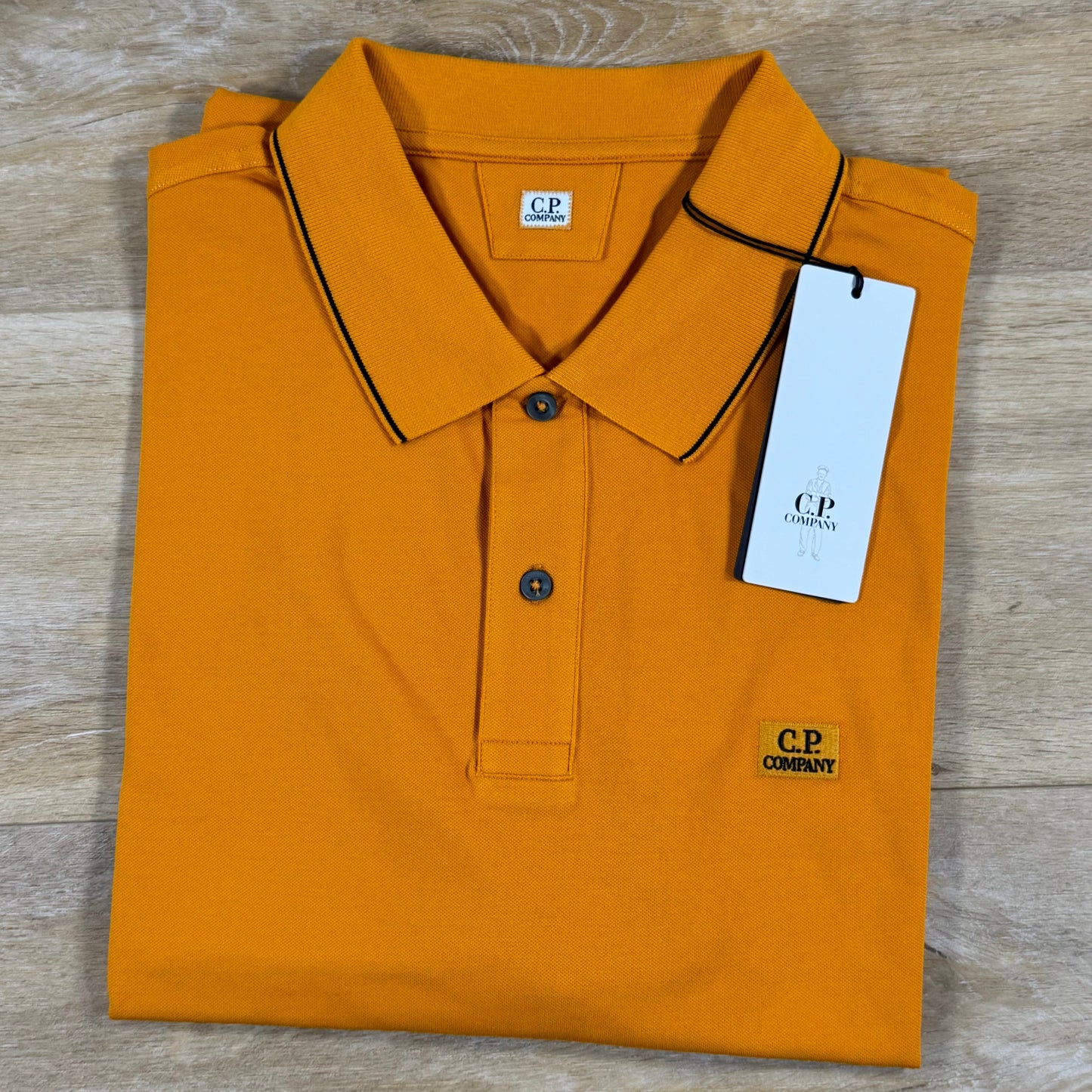 C.P. Company Stretch Piquet Striped Collar Polo Shirt in Desert Sun