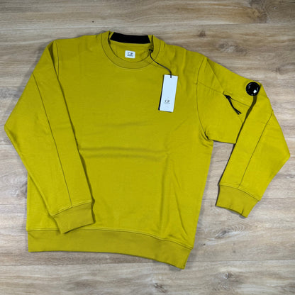 C.P. Company Diagonal Raised Fleece Crewneck Lens Sweatshirt in Antique Moss - Yellow