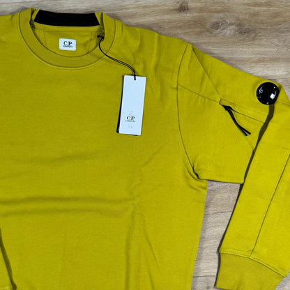 C.P. Company Diagonal Raised Fleece Crewneck Lens Sweatshirt in Antique Moss - Yellow