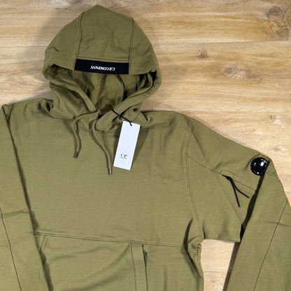 C.P. Company Diagonal Raised Fleece Lens Hoodie in Dried Herb - Green
