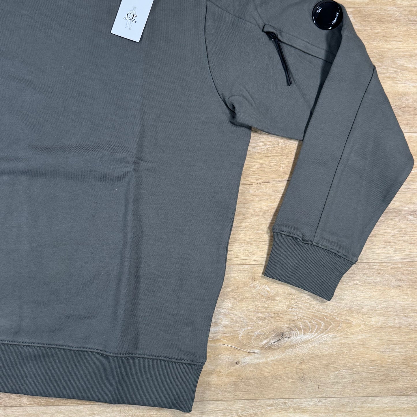 C.P. Company Diagonal Raised Fleece Crewneck Lens Sweatshirt in Gunmetal - Grey