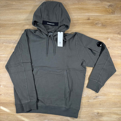 C.P. Company Diagonal Raised Fleece Lens Hoodie in Gunmetal - Grey