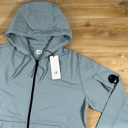 C.P. Company Light Fleece Zip Lens Hoodie in Silver Blue