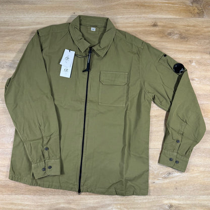 C.P. Company Organic Gabardine Lens Overshirt in Dried Herb - Green