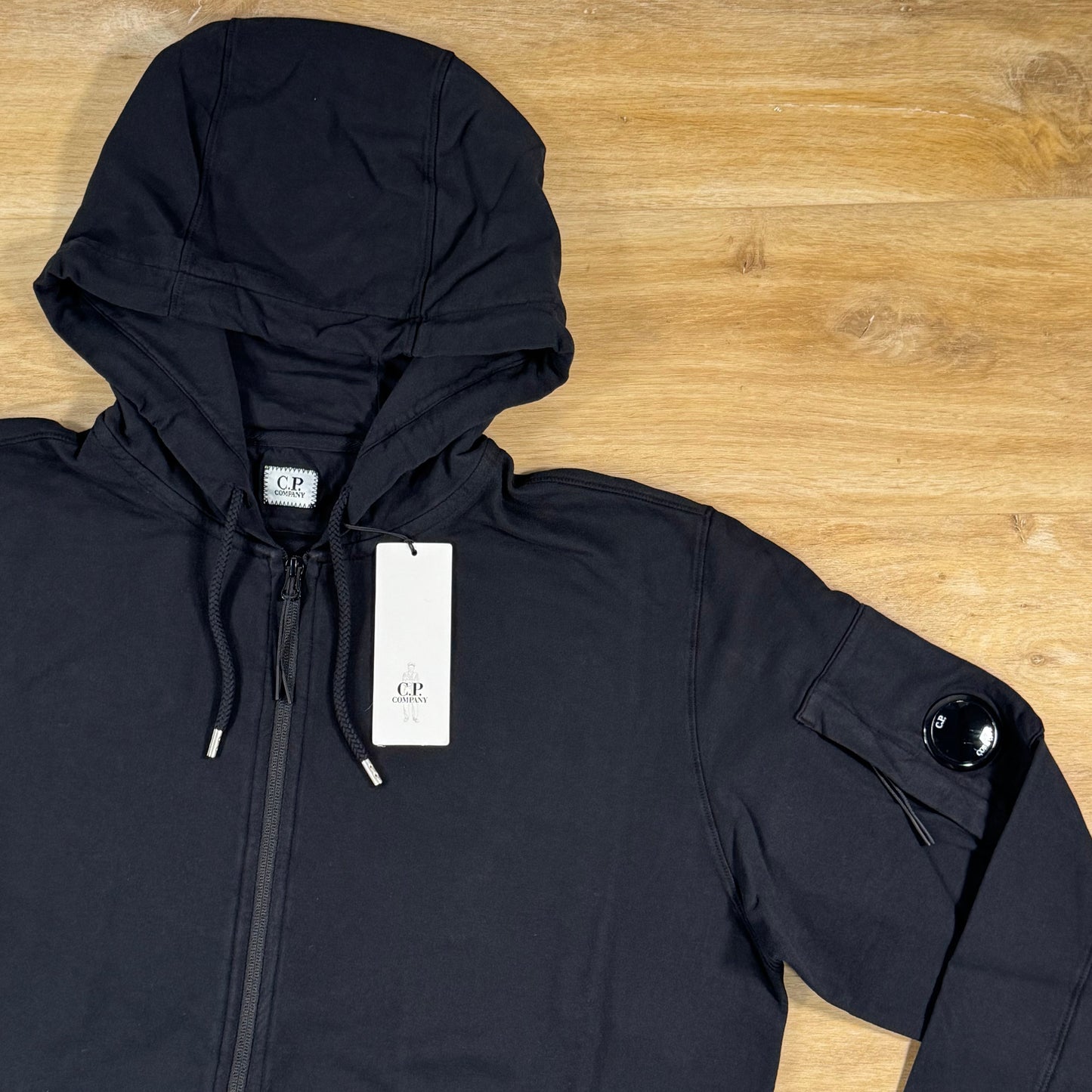 C.P. Company Light Fleece Zip Lens Hoodie in Black