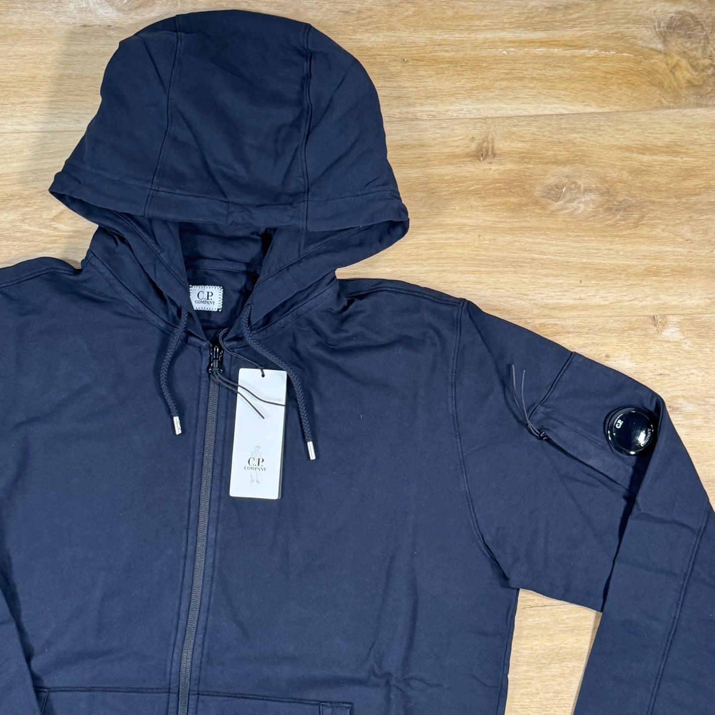 C.P. Company Light Fleece Zip Lens Hoodie in Navy