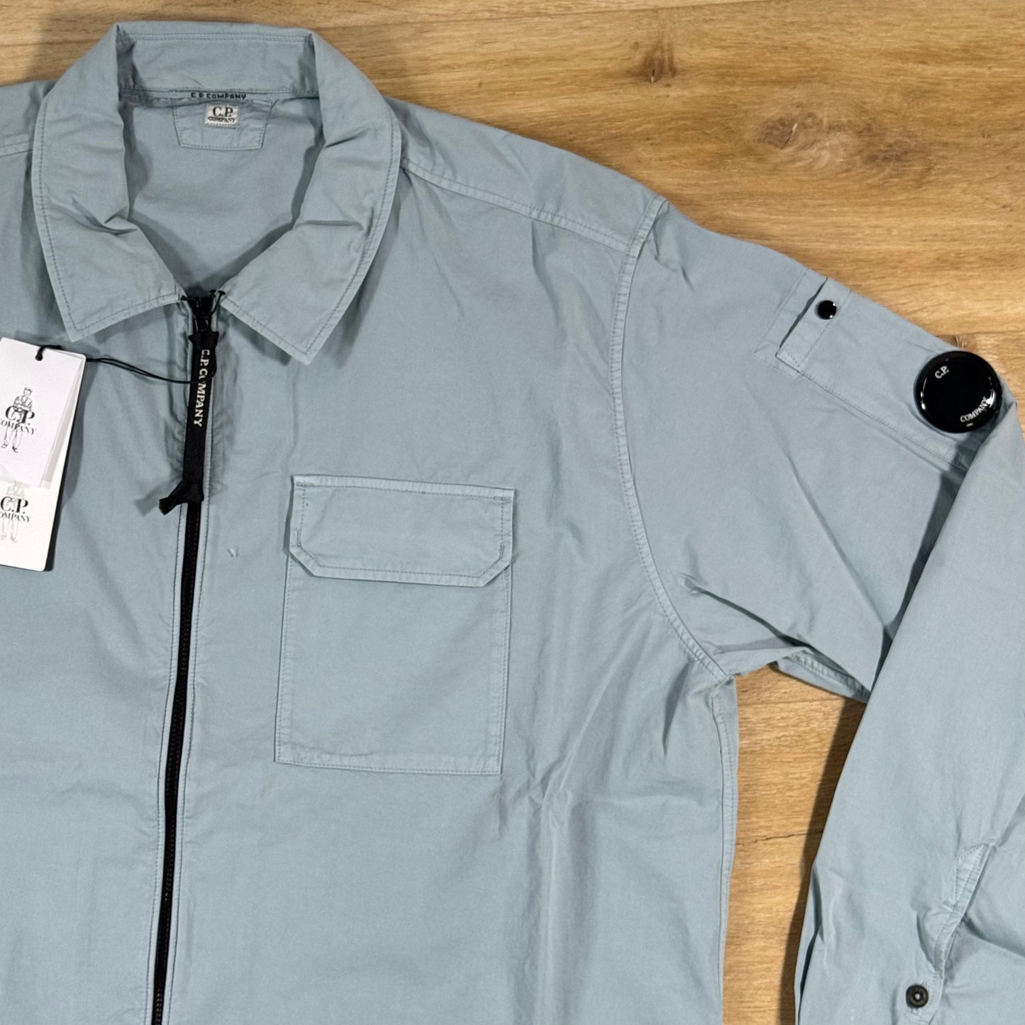 C.P. Company Organic Gabardine Lens Overshirt in Silver Blue