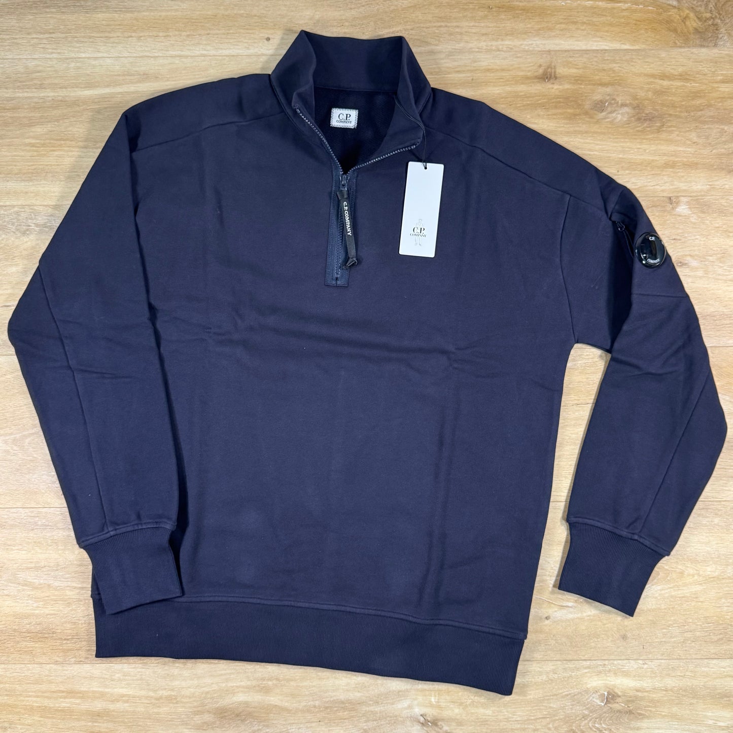 C.P. Company Diagonal Raised Half-Zip Lens Sweatshirt in Navy