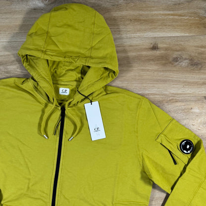 C.P. Company Light Fleece Zip Lens Hoodie in Antique Moss - Yellow