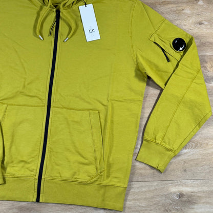 C.P. Company Light Fleece Zip Lens Hoodie in Antique Moss - Yellow