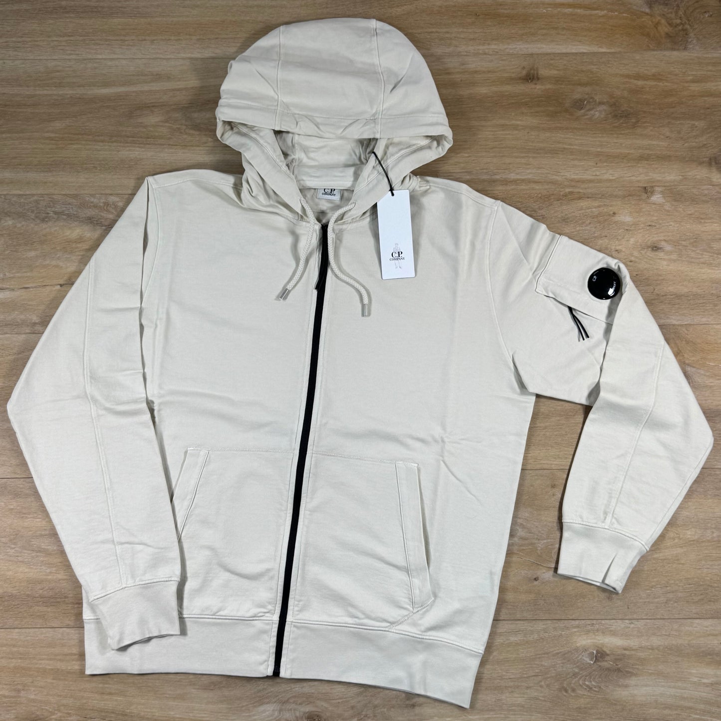 C.P. Company Light Fleece Zip Lens Hoodie in Frozen Dew