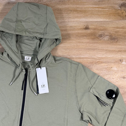 C.P. Company Light Fleece Zip Lens Hoodie in Moss Gray - Green