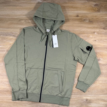 C.P. Company Light Fleece Zip Lens Hoodie in Moss Gray - Green