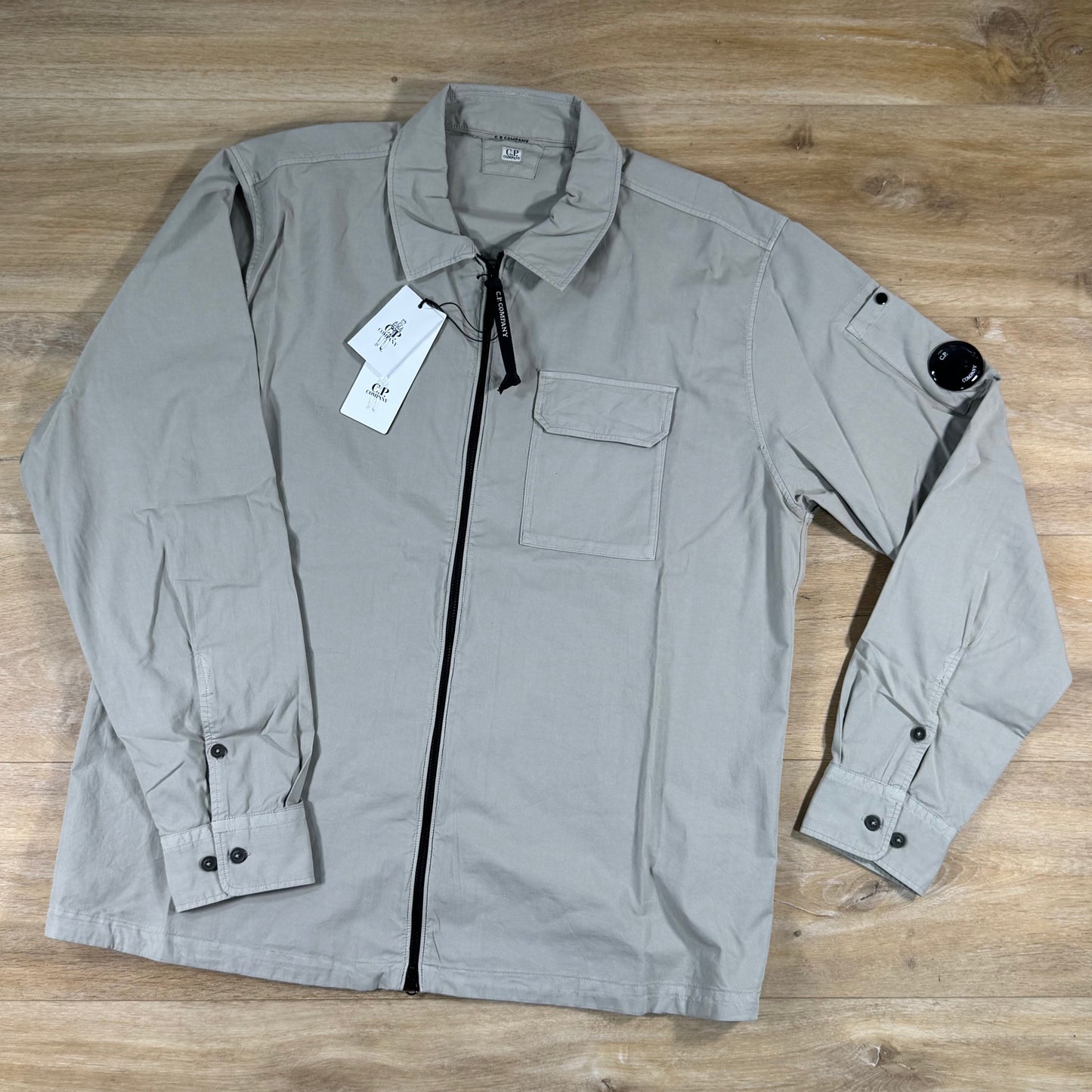 C.P. Company Organic Gabardine Lens Overshirt in Dove