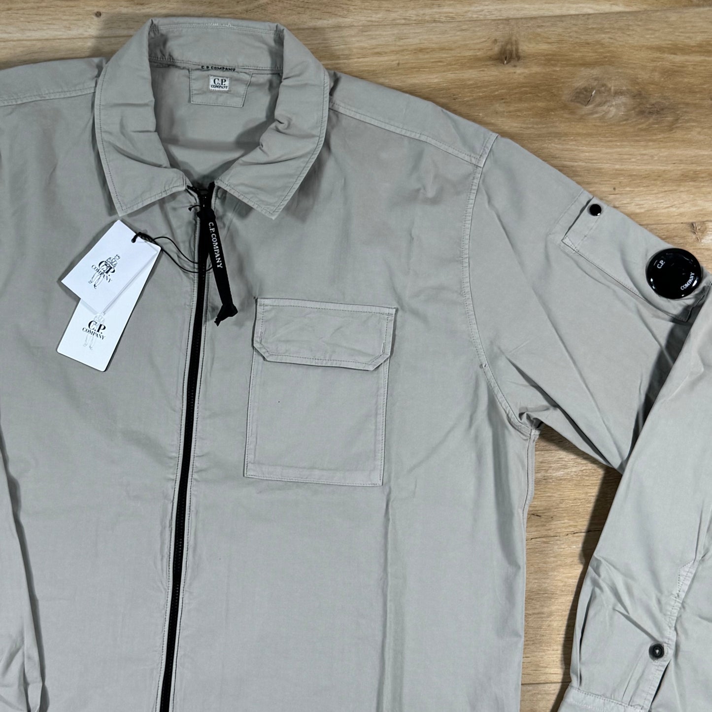 C.P. Company Organic Gabardine Lens Overshirt in Dove