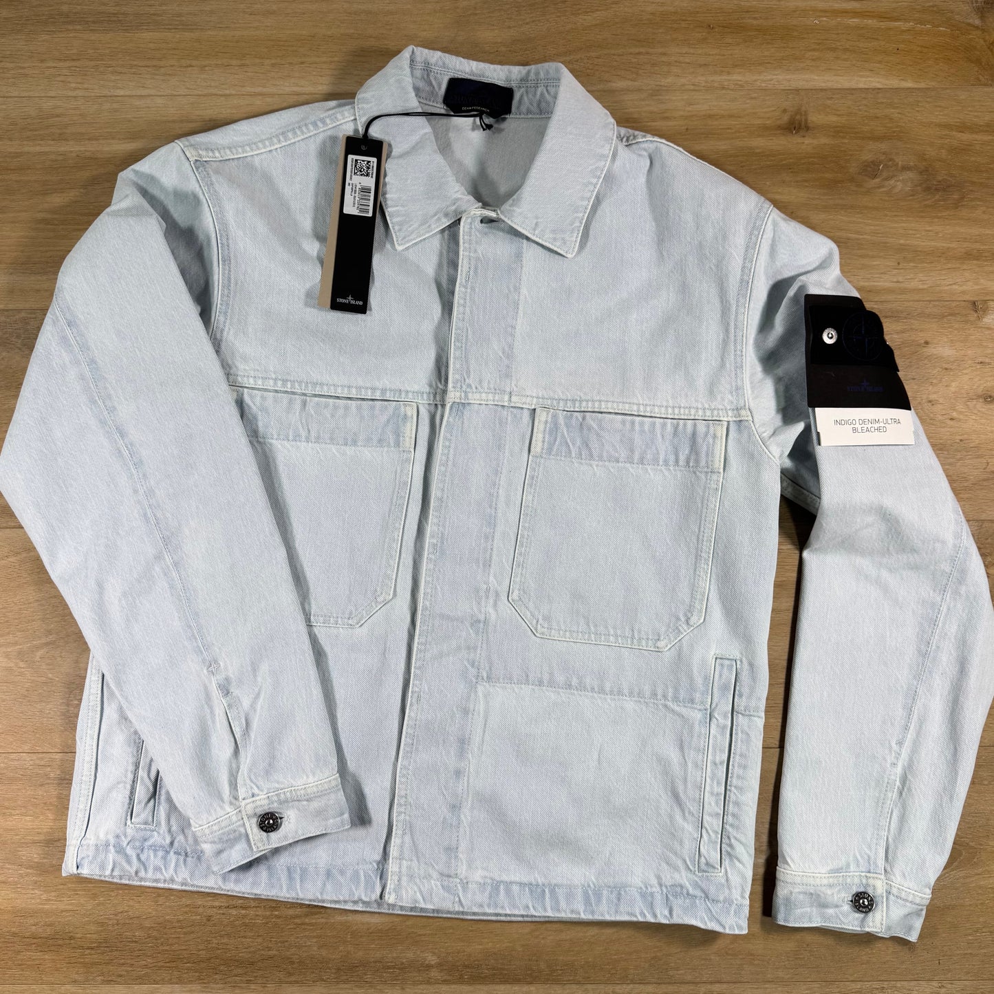 Stone Island Indigo Denim-Ultra Bleached Overshirt in Blue Extra Bleach