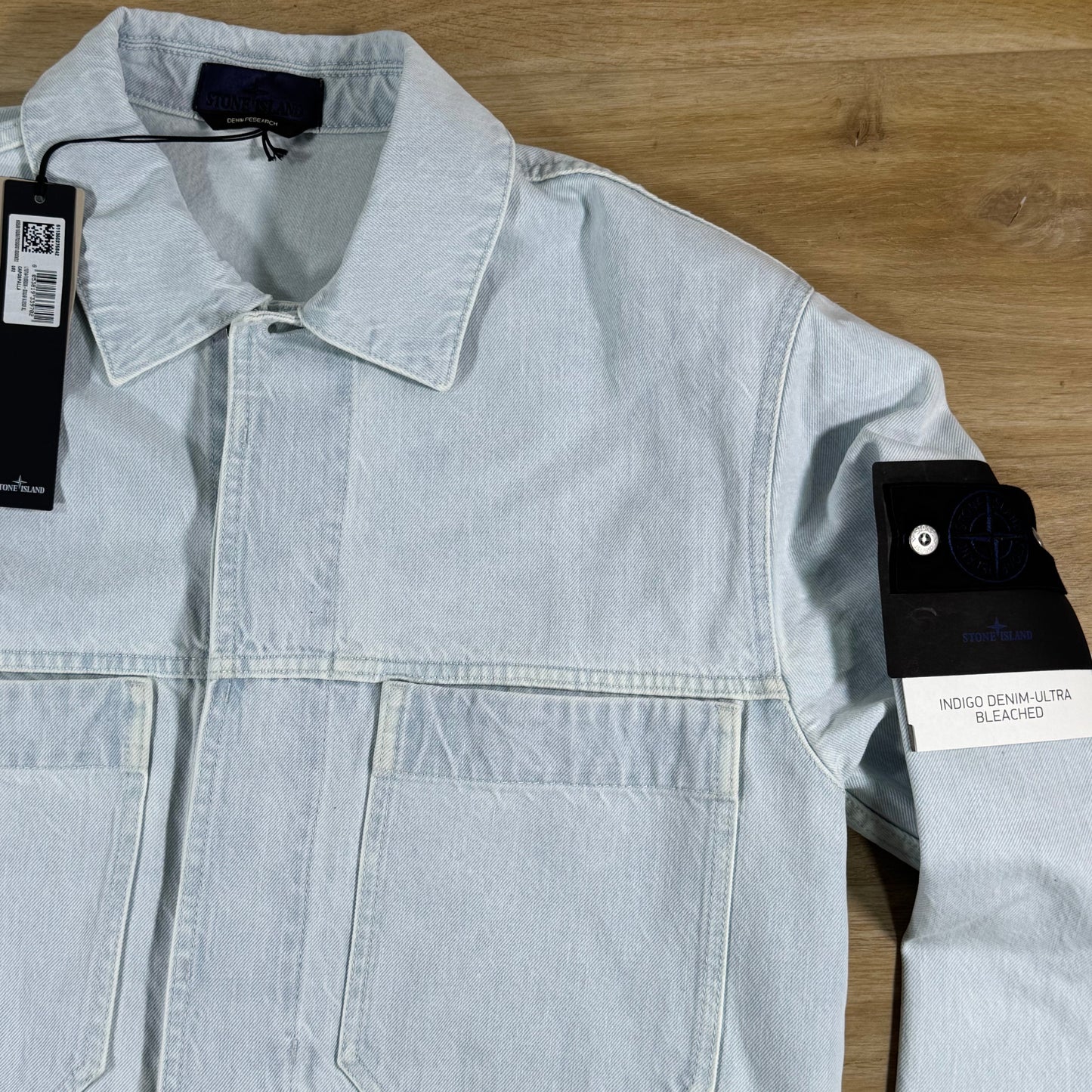Stone Island Indigo Denim-Ultra Bleached Overshirt in Blue Extra Bleach