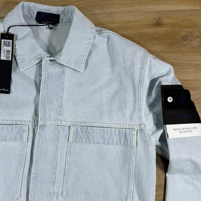 Stone Island Indigo Denim-Ultra Bleached Overshirt in Blue Extra Bleach