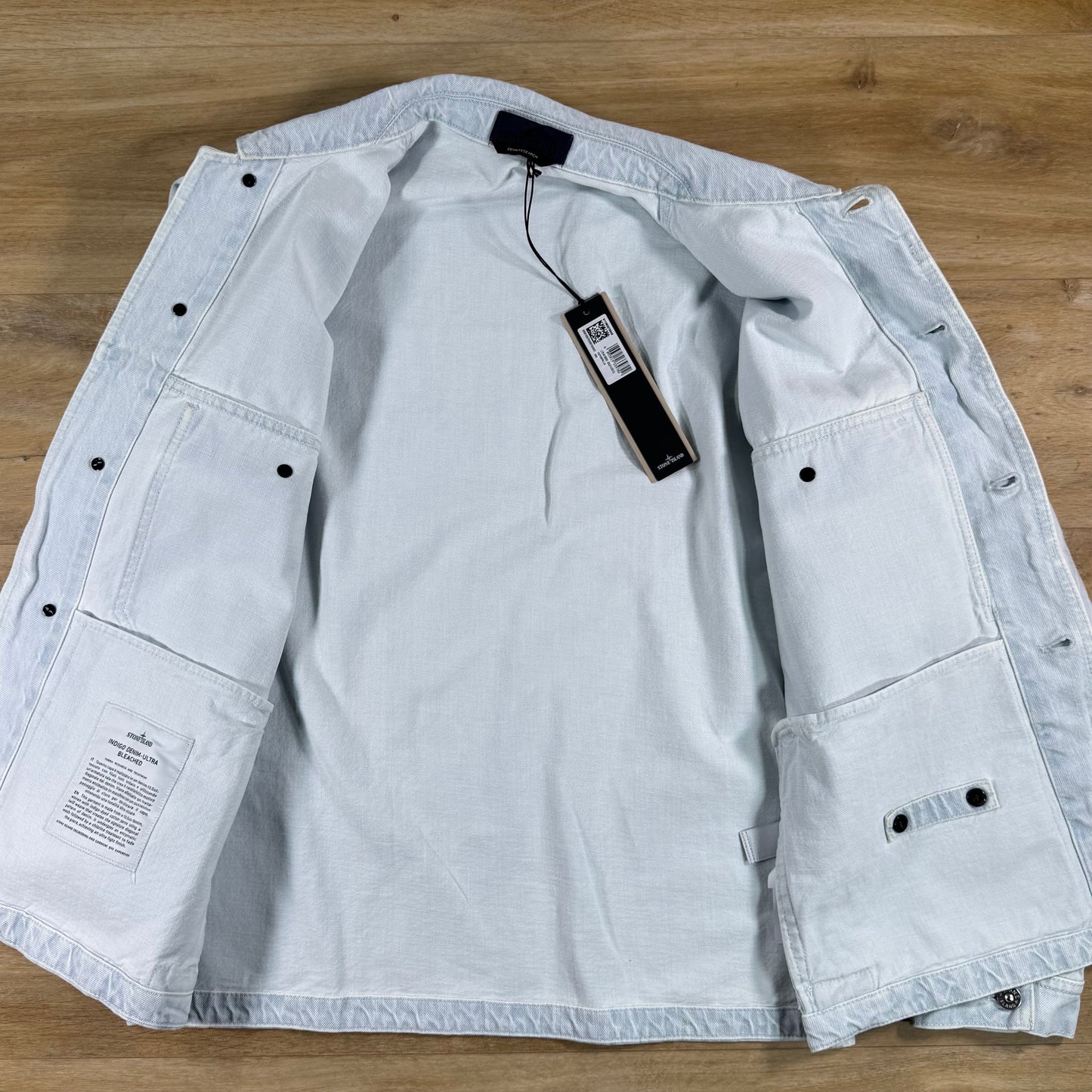 Stone Island Indigo Denim-Ultra Bleached Overshirt in Blue Extra Bleach